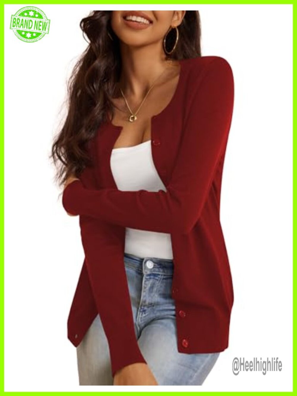 Women's Button Down Cardigan Sweater Slim Fit Crew Neck Long Sleeve